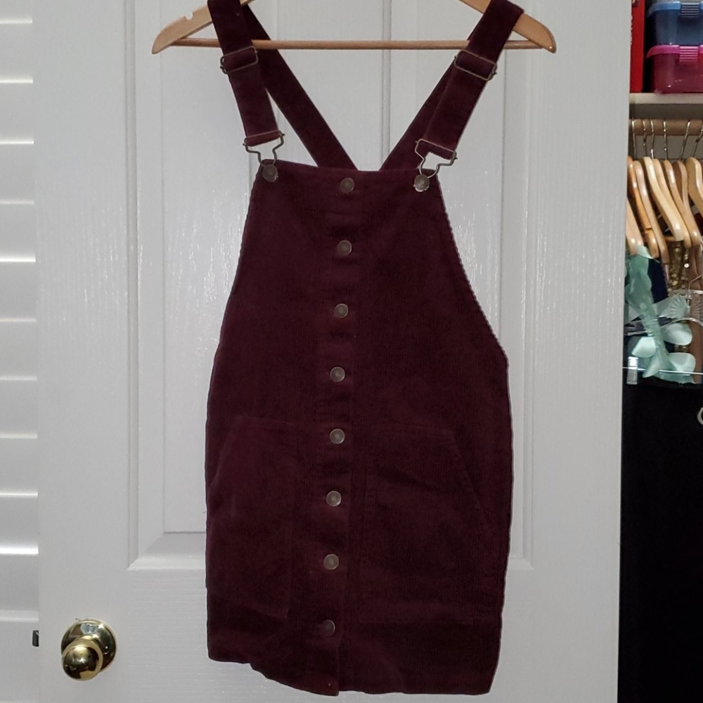 Burgundy Corduroy Overall Dress